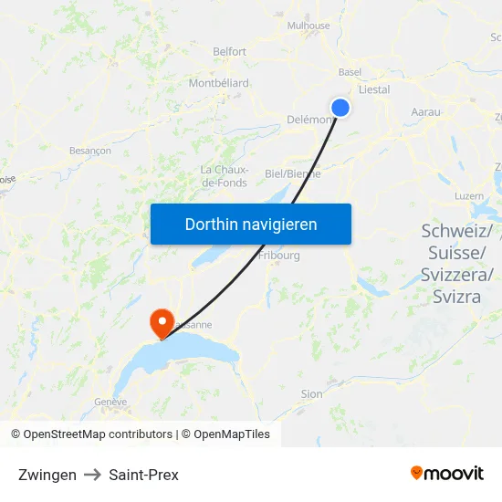 Zwingen to Saint-Prex map