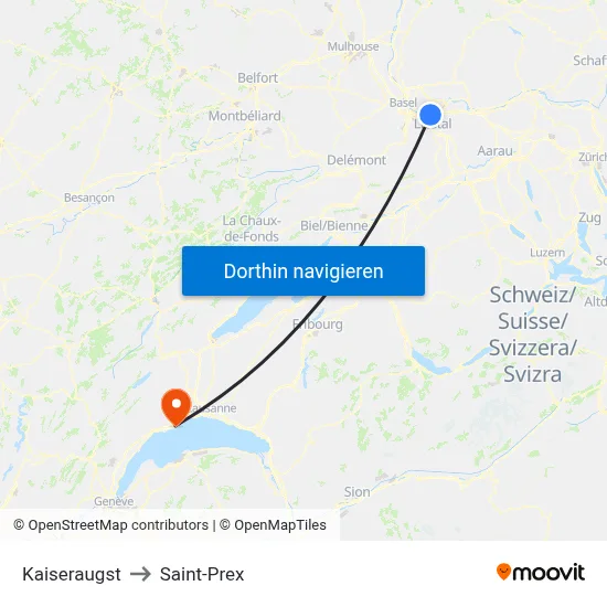 Kaiseraugst to Saint-Prex map