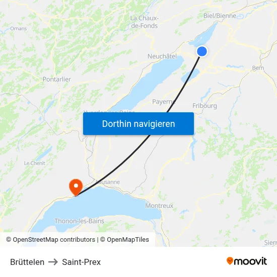 Brüttelen to Saint-Prex map
