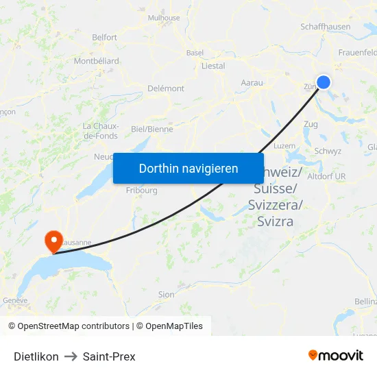 Dietlikon to Saint-Prex map