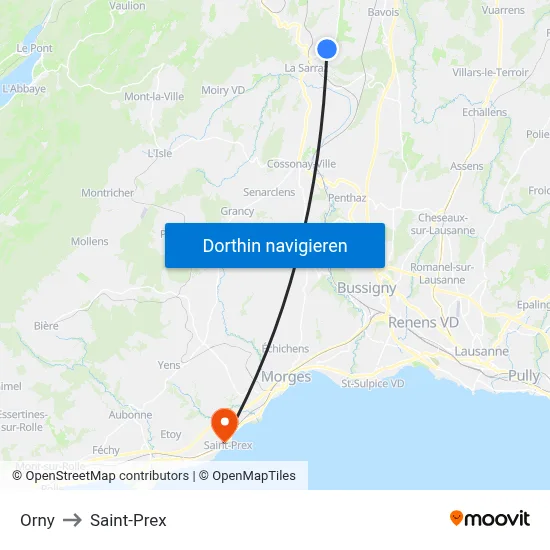 Orny to Saint-Prex map