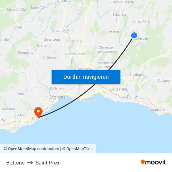 Bottens to Saint-Prex map