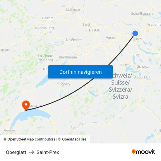 Oberglatt to Saint-Prex map