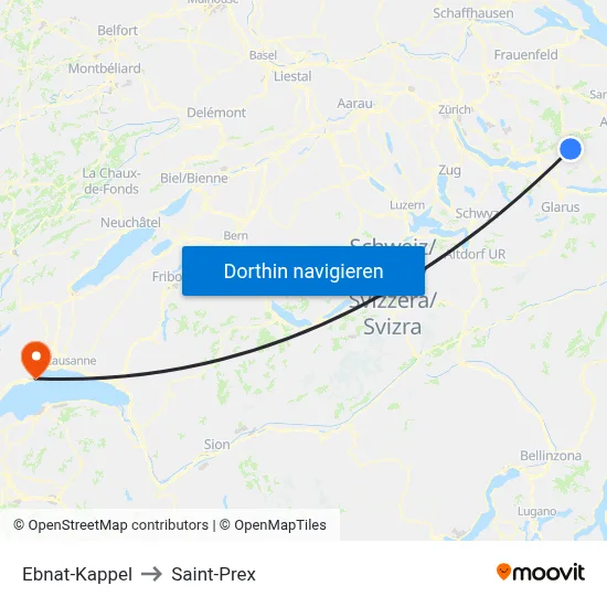 Ebnat-Kappel to Saint-Prex map