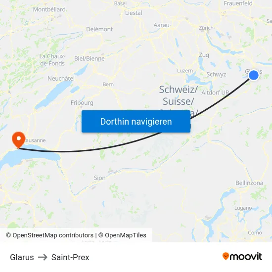Glarus to Saint-Prex map