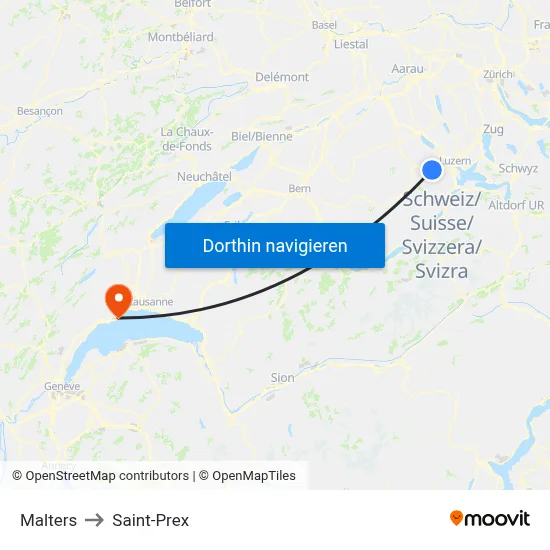 Malters to Saint-Prex map