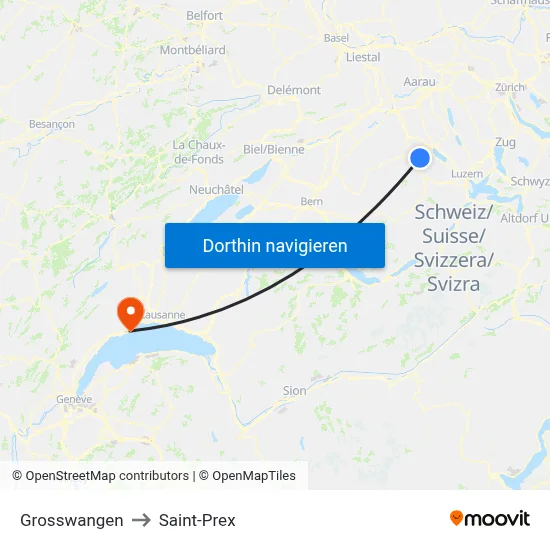 Grosswangen to Saint-Prex map