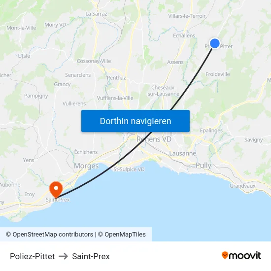 Poliez-Pittet to Saint-Prex map