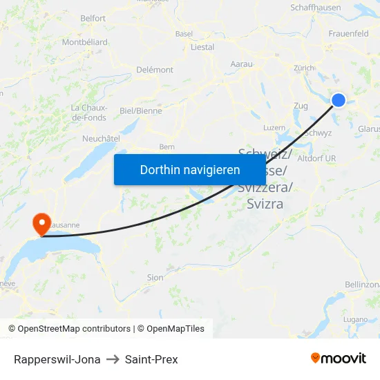 Rapperswil-Jona to Saint-Prex map