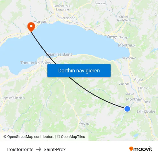 Troistorrents to Saint-Prex map