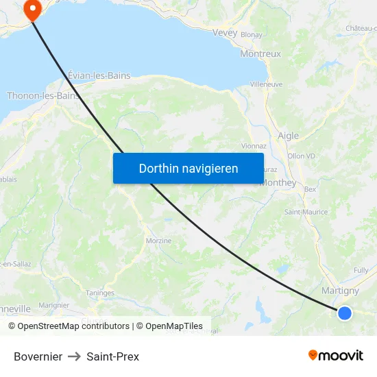 Bovernier to Saint-Prex map