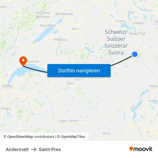 Andermatt to Saint-Prex map