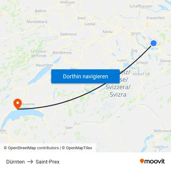 Dürnten to Saint-Prex map