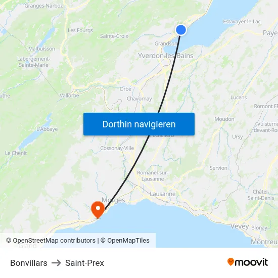 Bonvillars to Saint-Prex map