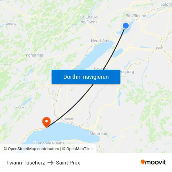 Twann-Tüscherz to Saint-Prex map