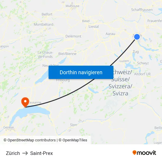 Zürich to Saint-Prex map