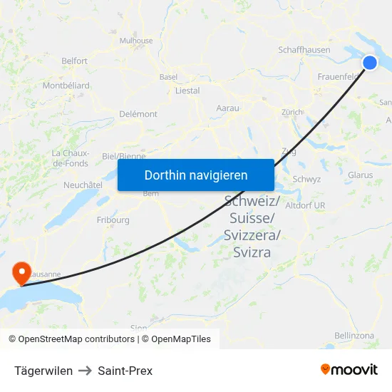 Tägerwilen to Saint-Prex map