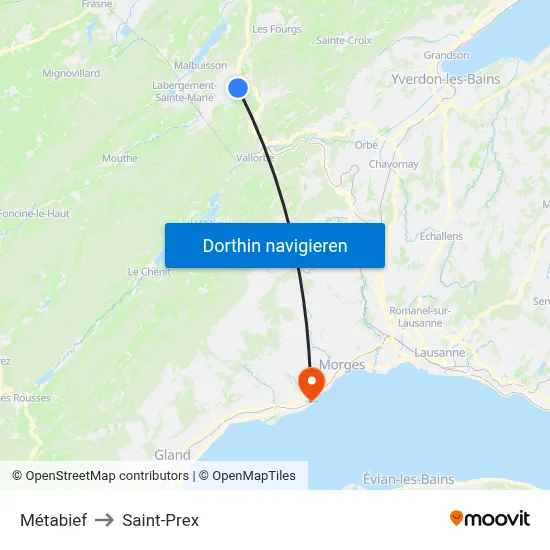 Métabief to Saint-Prex map