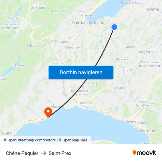 Chêne-Pâquier to Saint-Prex map