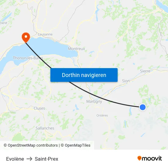 Evolène to Saint-Prex map