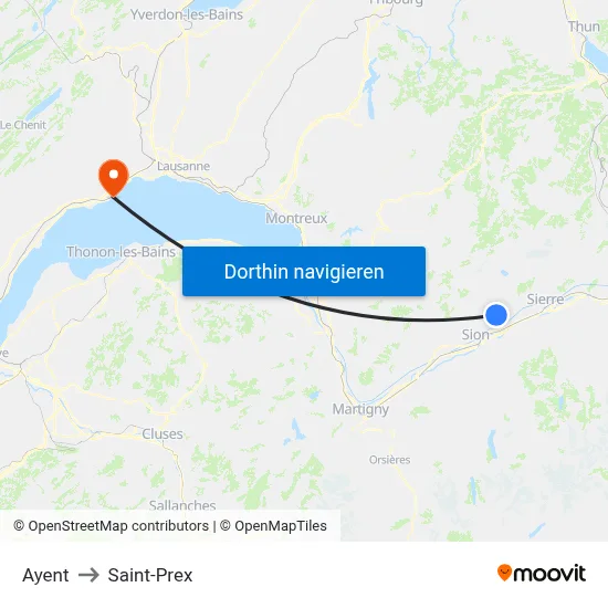 Ayent to Saint-Prex map