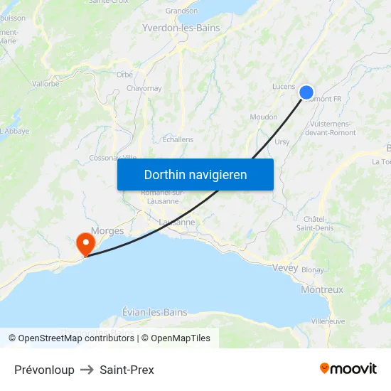 Prévonloup to Saint-Prex map