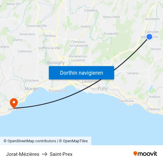 Jorat-Mézières to Saint-Prex map