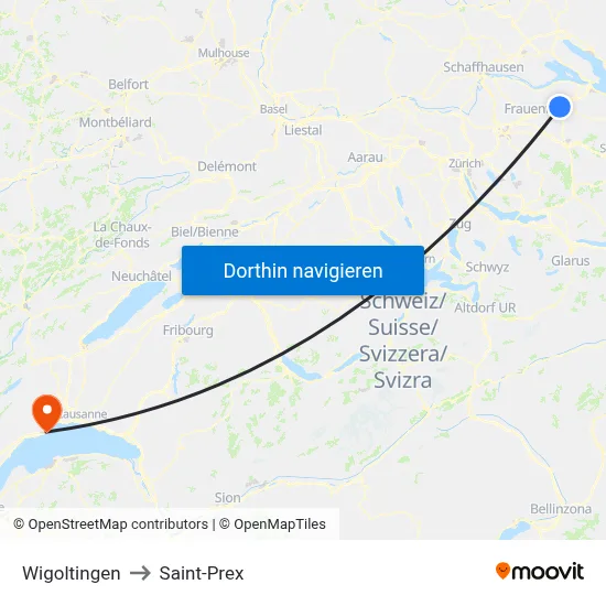 Wigoltingen to Saint-Prex map