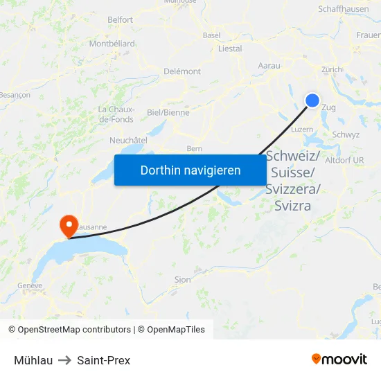 Mühlau to Saint-Prex map