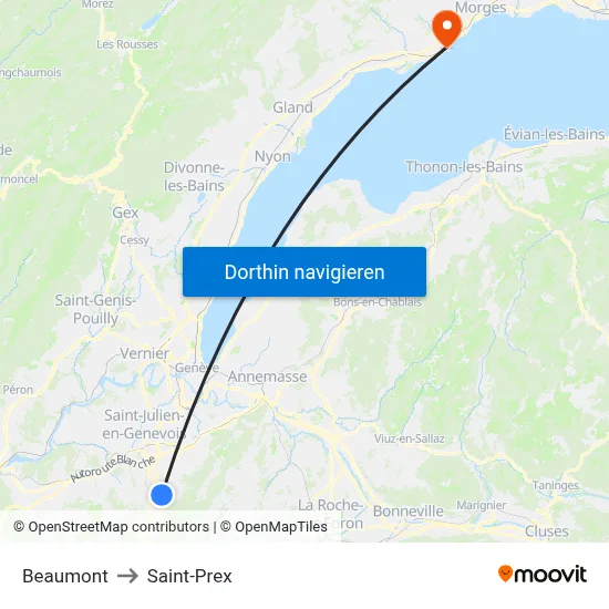 Beaumont to Saint-Prex map