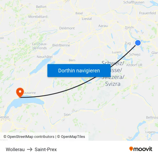 Wollerau to Saint-Prex map