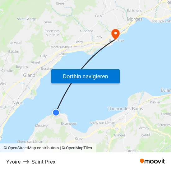 Yvoire to Saint-Prex map