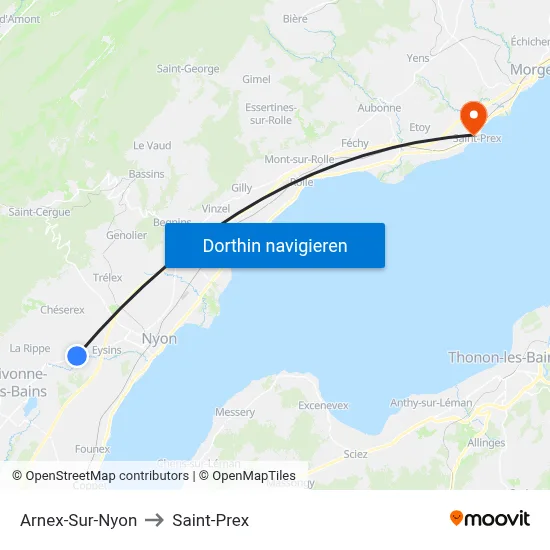 Arnex-Sur-Nyon to Saint-Prex map
