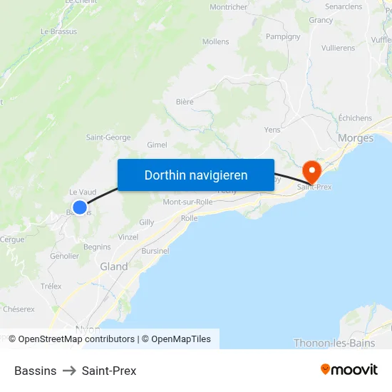 Bassins to Saint-Prex map