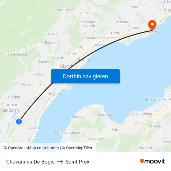 Chavannes-De-Bogis to Saint-Prex map