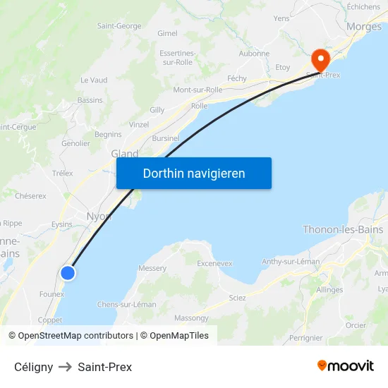 Céligny to Saint-Prex map