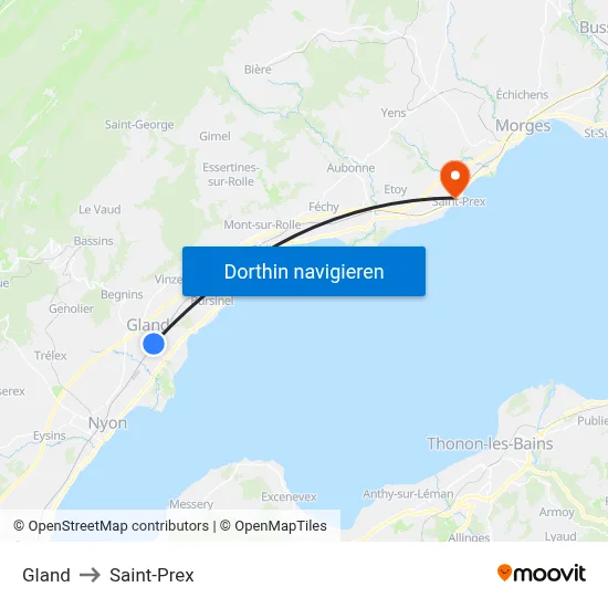 Gland to Saint-Prex map