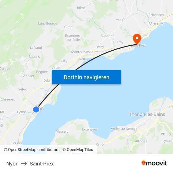 Nyon to Saint-Prex map