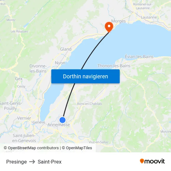 Presinge to Saint-Prex map