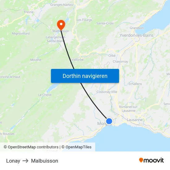 Lonay to Malbuisson map