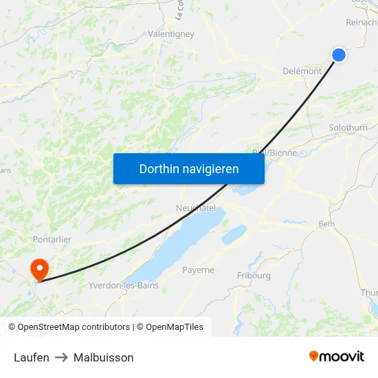 Laufen to Malbuisson map