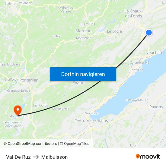 Val-De-Ruz to Malbuisson map