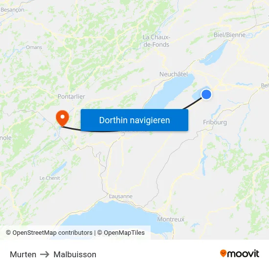 Murten to Malbuisson map