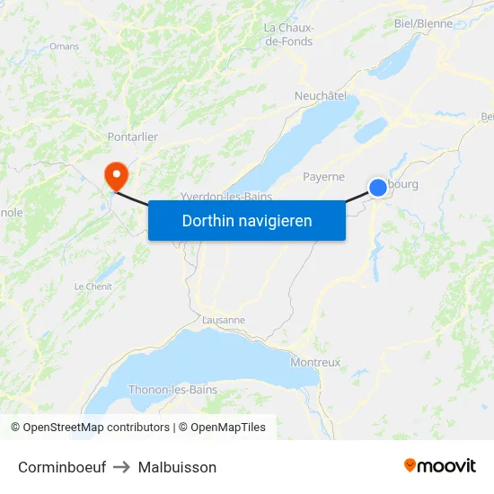 Corminboeuf to Malbuisson map
