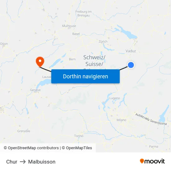 Chur to Malbuisson map