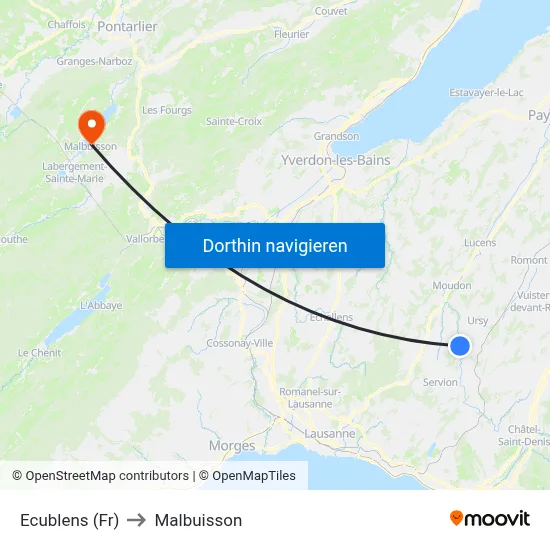 Ecublens (Fr) to Malbuisson map