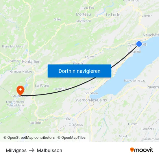 Milvignes to Malbuisson map