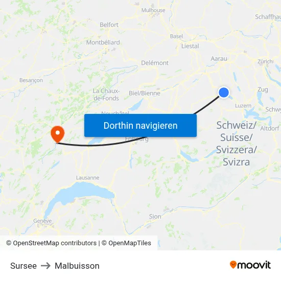 Sursee to Malbuisson map