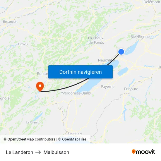 Le Landeron to Malbuisson map