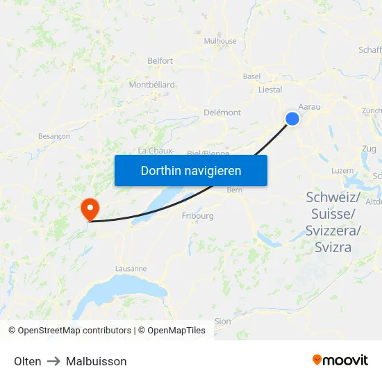Olten to Malbuisson map